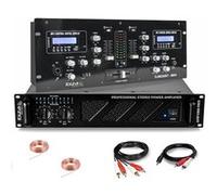 Pack Sono DJ Ampli Ibiza Sound AMP1000-MKII 1600W - Table Mixage Bluetooth DJM250BT-MKII RCA XLR - Câbles RCA Jack enceintes inclus Noir