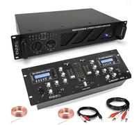 Pack Sono DJ Ampli Ibiza Sound AMP300-MKII 480W - Table Mixage Bluetooth DJM250BT-MKII RCA XLR - Câbles RCA Jack enceintes inclus Noir