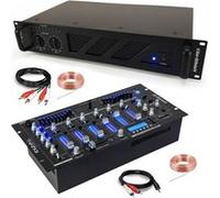 Pack Sono DJ Ampli Ibiza Sound AMP600-MKII 960W - Table Mixage Bluetooth DJM102-BT USB Jack XLR - Câbles RCA Jack enceintes inclus Noir