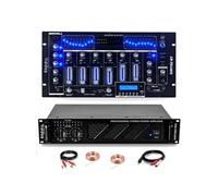 Pack Sono DJ Ampli Ibiza Sound AMP1000-MKII 1600W - Table Mixage Bluetooth DJM102-BT USB Jack XLR - Câbles RCA Jack enceintes inclus Noir