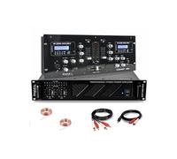 Pack Sono DJ Ampli Ibiza Sound AMP1000-MKII 1600W - Table Mixage Bluetooth DJM250BT-MKII RCA XLR - Câbles RCA Jack enceintes inclus Noir
