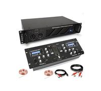 Pack Sono DJ Ampli Ibiza Sound AMP300-MKII 480W - Table Mixage Bluetooth DJM250BT-MKII RCA XLR - Câbles RCA Jack enceintes inclus Noir