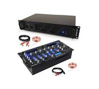 Pack Sono DJ Ampli Ibiza Sound AMP600-MKII 960W - Table Mixage Bluetooth DJM102-BT USB Jack XLR - Câbles RCA Jack enceintes inclus Noir
