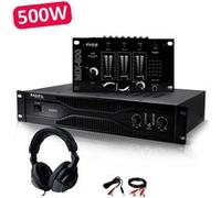 Pack Sono Dj Amplificateur 500W IBIZA SOUND SA500 + Table de mixage MIX800 + CASQUE + Câblages RCA + PC