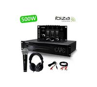 Pack Sono Dj Amplificateur 500W IBIZA SOUND SA500 + Table de mixage MIX800 + CASQUE MICRO + Câblages RCA + PC