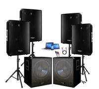 PACK SONO DJ AMPLIFIE 4000W de 2 CAISSONS + 4 ENCEINTES + 4 PIEDS + CABLES ...