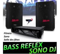 Pack Sono DJ Animation Enceintes DISCO15B Bass reflex CLUSTER 2x700W + Amplificateur PRO MyDj AX 2000W