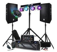 BM SONIC Pack Sono DJ 3200W – Ampli, enceintes, table de mixage, 48 effets lumières LED Euphoria