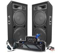 Pack Sono DJ BM SONIC Ampli 3000W, Paire d'Enceintes Passives LSC215 2x2000W, Table de Mixage, Casque DJ, Câbles, Micro+Clé 32G