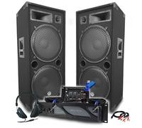 Pack Sono DJ BM SONIC Ampli 3000W, Paire d'Enceintes Passives LSC215 2x2000W, Table de Mixage, Casque DJ, Câbles, Micro+Clé 32G