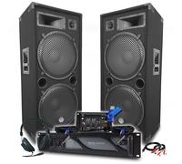 Pack Sono DJ BM SONIC Ampli 4000W, Paire d'Enceintes Passives LSC215 2x2000W, Table de Mix, Casque, Câbles, Micro+Clé 32G