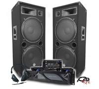 Pack Sono DJ BM SONIC Amplificateur 3000W, Paire d'Enceintes Passives LSC215 2x2000W, Table de Mixage, Casque DJ, Câbles, Micro