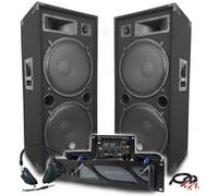 Pack Sono DJ BM SONIC Amplificateur 3000W, Paire d'Enceintes Passives LSC215 2x2000W, Table de Mixage, Casque DJ, Câbles, Micro