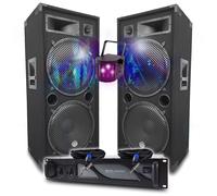Pack Sono DJ BM Bmsonic Amplificateur 4000W, Paire d'Enceintes Passives LSC215 2x2000W, Câbles Speakon, Sonorisation PRO Light LED