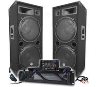Pack Sono DJ BM SONIC Amplificateur 4000W, Paire d'Enceintes Passives LSC215 2x2000W, Table de Mixage, Casque DJ, Câbles, Micro G