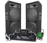 Pack Sono DJ BM SONIC Ampli 4000W, Paire d'Enceintes LSC215 2x2000W, Table de Mixage, Jeu de lumière, Casque DJ, Câbles, Micro