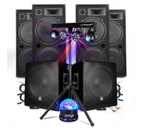 PACK SONO DJ BM SONIC MEGA BASSES Caissons bi-amplifié 18 2x1200W 4 HP 4x2000W - Portique Eclairage XPerformer PRO CLUB MIX BAR