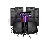 PACK SONO DJ BM SONIC MEGA BASSES Caissons bi-amplifiés 18" 2x1200W 4HP 4x2000W - Portique Eclairage XPerformer PRO CLUB MIX BAR