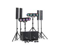 PACK SONO DJ COMPLET 2400W, 4 Enceintes, 2x MEGA SUB 38cm USB/Bluetooth, Câbles, Micros, 2 PORTIQUES ECLAIRAGES LED