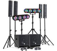 PACK SONO DJ COMPLET 2400W BM SONIC, 4 Enceintes, 2x MEGA SUB 38cm USB/Bluetooth, Câbles, Micros, 2 PORTIQUES ECLAIRAGES LED