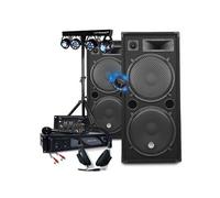 Pack SONO DJ COMPLET 3000W Amplification + Enceintes 2x2000W, Table Mixage USB Bluetooth, Portique d'Eclairage Multi-effets LED