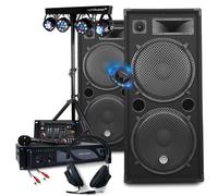 Pack SONO DJ COMPLET 3000W Amplification + Enceintes 2x2000W, Table Mixage USB Bluetooth, Portique d'Eclairage Multi-effets LED
