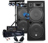 Pack SONO DJ COMPLET 3000W Amplification + Enceintes 2x2000W, Table Mixage USB Bluetooth, Portique d'Eclairage Multi-effets LED