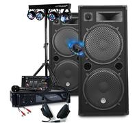 Pack SONO DJ COMPLET 3000W Amplification + Enceintes 2x2000W, Table Mixage USB Bluetooth, Portique d'Eclairage Multi-effets LED