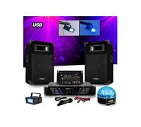 Pack Sono DJ complet ampli + enceintes 500W + Table de mixage + LIGHT SIXMAGIC LED RVB + LEDSTROBE