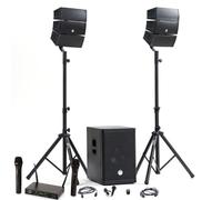 Pack Sono DJ Complet BM Bmsonic 1000W, Enceintes Satellites, Caisson 31cm USB/Bluetooth, Supports Câbles, 2 Micros UHF sans Fil