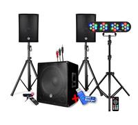 PACK SONO DJ ENCEINTE +CAISSON DE BASSES USB Bluetooth +PIEDS +CABLES HP/PC offerts, 4 PAR LED, TRÉPIED, +Clé USB 32G