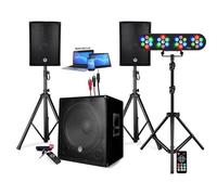 PACK SONO DJ ENCEINTE +CAISSON DE BASSES USB Bluetooth +PIEDS +CABLES HP/PC offerts, 4 PAR LED, TRÉPIED, TÉLÉCOMMANDE, PLUG&PLAY