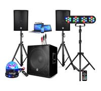 PACK SONO DJ ENCEINTE +CAISSON DE BASSES USB Bluetooth +PIEDS +CABLES HP/PC offerts, 4 PAR LED, TRÉPIED, TÉLÉCOMMANDE, PLUG&PLAY