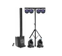 Pack Sono DJ Enceinte colonne avec caisson 480W RMS 10"/25cm BST MEGAMAX-TOWER - 2 Lyres Gobos 10W - 4 Projecteur RGB 18 x 1W - Pied