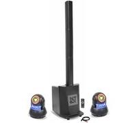 Pack Sono DJ Enceinte colonne avec caisson 480W RMS 10/25cm BST MEGAMAX-TOWER - 2 Lyres Spot 30W à Gobos - Soirée Ambiance Fête Noir