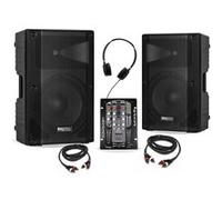 Pack Sono DJ Ibiza 2 Enceintes Actives XTK15A-MKII 15 600W - Table Mixage Bluetooth DJM150USB-BT USB - Casque - Câbles - Deejay Noir