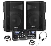 Pack Sono DJ Ibiza 2 Enceintes Actives XTK15A-MKII 15"" 600W - Table Mixage Bluetooth DJM250BT-MKII USB - Casque - Câbles - Soirée