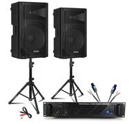 Pack Sono DJ Ibiza 2 Enceintes Passives XTK15-MKII 15" 600W - Ampli 2x800W AMP1000-MKII - Pieds Support - Câbles - Deejay Mariage