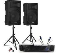 Pack Sono DJ Ibiza 2 Enceintes Passives XTK15-MKII 15"" 600W - Ampli 2x800W AMP1000-MKII - Pieds Support - Câbles - Deejay Mariage