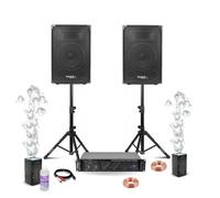 Pack Sono DJ Ibiza Ampli 2x240W AMP300-MKII - 2 enceintes passives DISCO10B 400W- Pied support - 2 machines à bulles - câbles