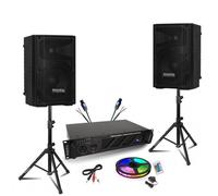 Pack Sono DJ Ibiza Ampli 2x240W AMP300-MKII - 2 Enceintes XTK10-MKII 300W - Pied Support - Ruban LED Flexible Ambiance 5m