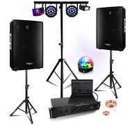 Pack Sono DJ Ibiza Ampli AMP300-MKII 2 x 240W - 2 Enceintes DISCO15B 700W sur pieds - Pack 5 effets de Lumière sur support
