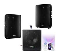 Pack Sono DJ Ibiza Sound 2000W Cube 1512 avec caisson + enceintes + câbles HP et PC + jeux de lumière LED