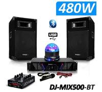 pack sono dj-mix500-bt ampli + enceintes 500w + table de mixage usb bluetooth + sunmagic led rvb