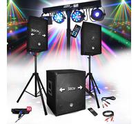 Pack sono dj party bms-1512 usb bluetooth 2 enceintes + sub + pack light euphoria pour mariages, salle des fêtes