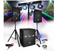 Pack sono dj party bms-1512 usb bluetooth 2 enceintes + sub + pack light euphoria pour mariages, salle des fêtes