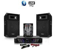 Enceintes, baffle et amplis DJ GENERIQUE pack sono dj500-ax mkii usb bluetooth ampli + hp 500w table de mix dj21usb-mkii