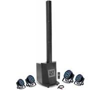 Pack Sono Enceinte colonne avec caisson 480W RMS 10/25cm BST MEGAMAX-TOWER - 4 Projecteur RGB 18 x 1W - Soirée Ambiance Fête DJ Noir