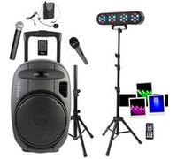 Pack Sono Enceinte Ibiza Portable Bluetooth USB PORT15VHF-MKII-TWS 800W 3 Micros - Pied Support Enceinte - Pied 4 Projecteurs PAR Noir