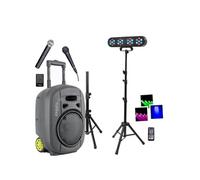 Pack Sono Enceinte Portable Autonome Bluetooth Ibiza PORT8VHF-MKII-TWS USB 400W 3 Micros - Pied Support - Pied 4 Projecteurs PAR